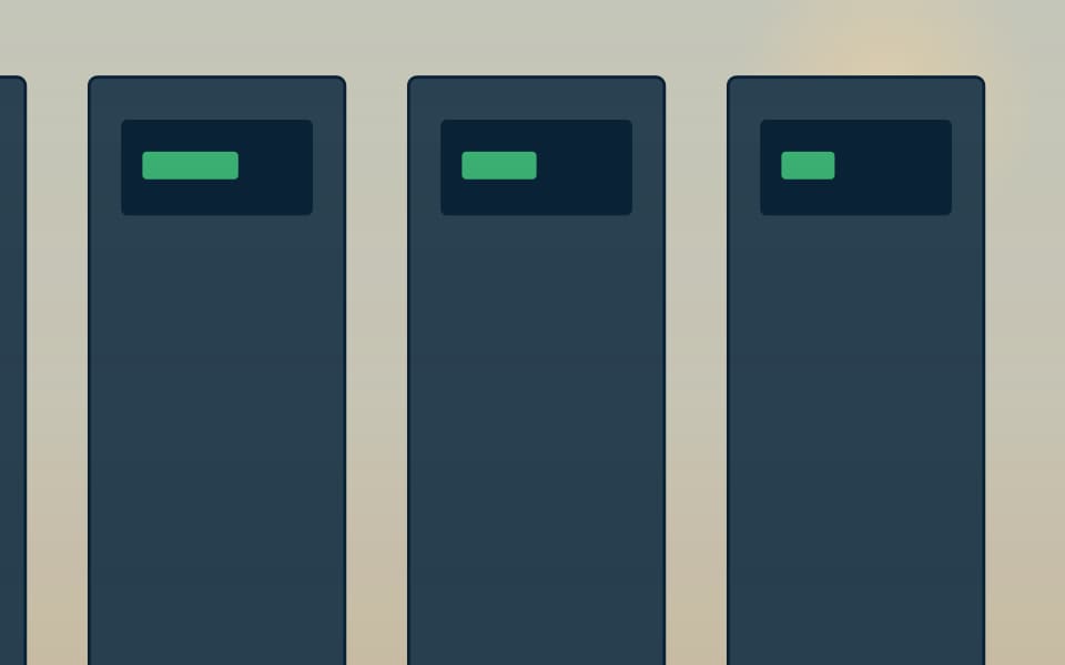 UPS and battery cabinets in a plant room (detail), in daylight