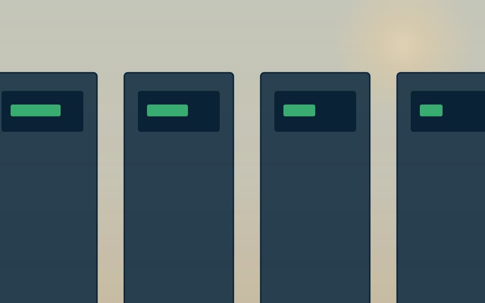 UPS and battery cabinets in a plant room (detail), in daylight